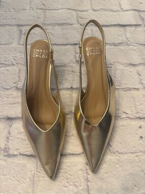 Chase + Chloe Metallic Gold Pointed Slingback Flats
